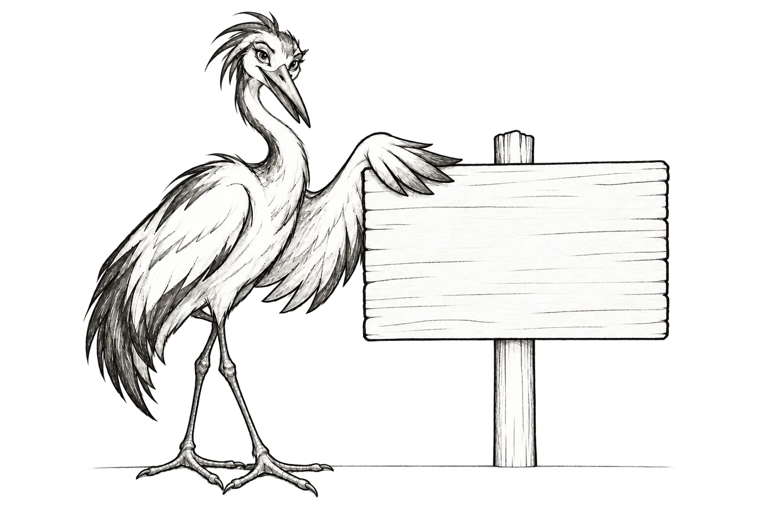นกกระสา LocalStork ยืนข้างป้าย